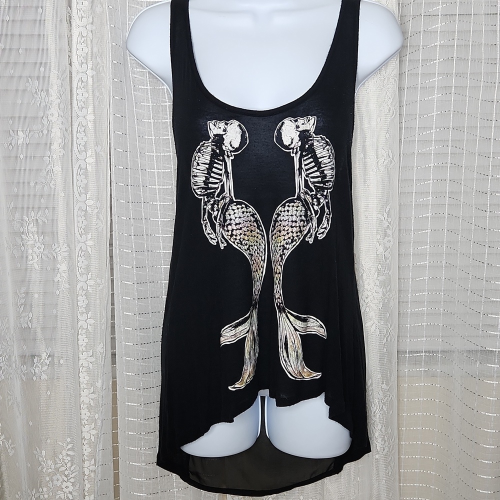 Y2K Social Misfits Black Racer Back Tank Top W/ Skeleton Mermaids SzL